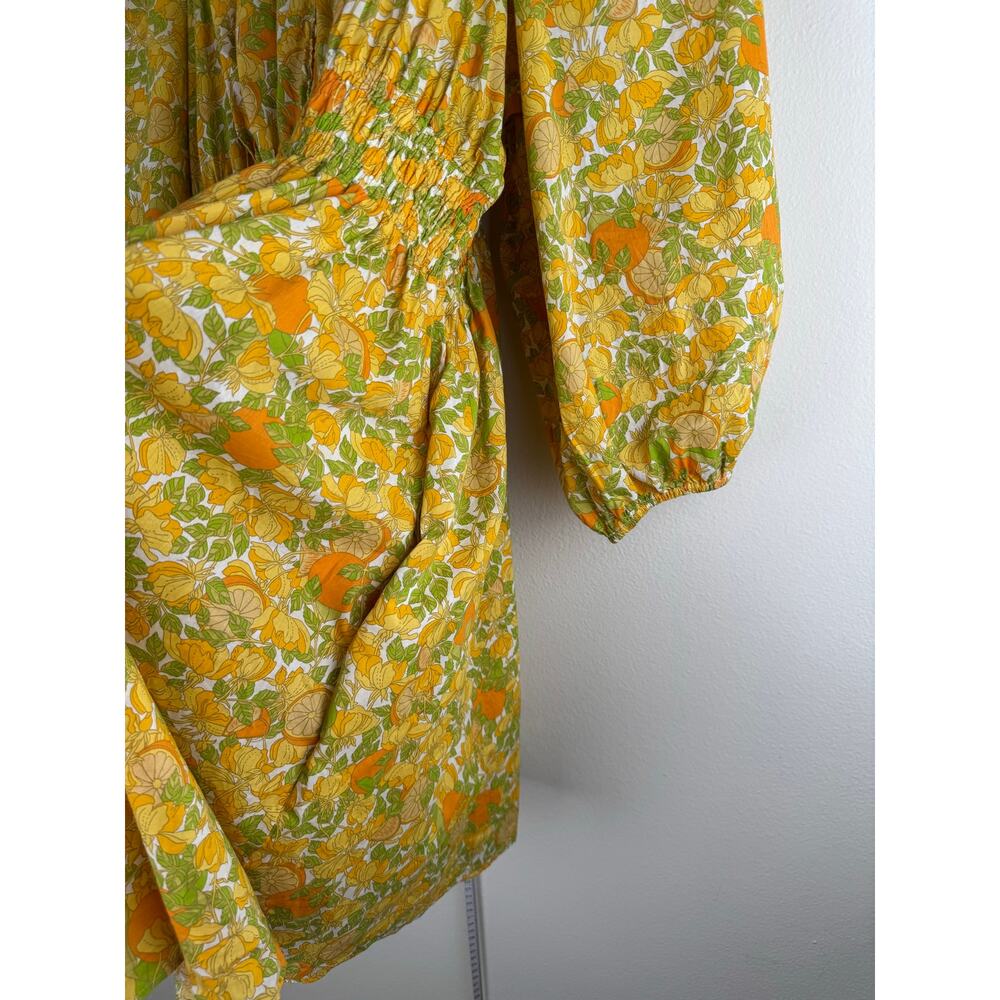 J.Crew Limone Print Cotton Lawn Mini Dress Smocked XL BR418 Citrus Yellow - Picture 8 of 15